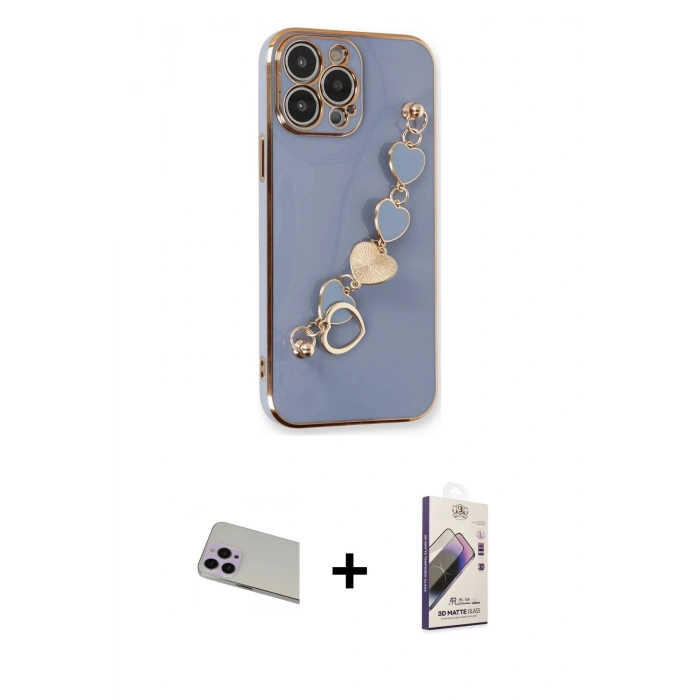 MARSİLYAN™- iPhone 13 Pro Max Kılıf Nova Işık Prime - Siyah Bilvis 3D Mat Cam Ekran Koruyucu + Rainbow Kamera Lens Koruma Cam - MR