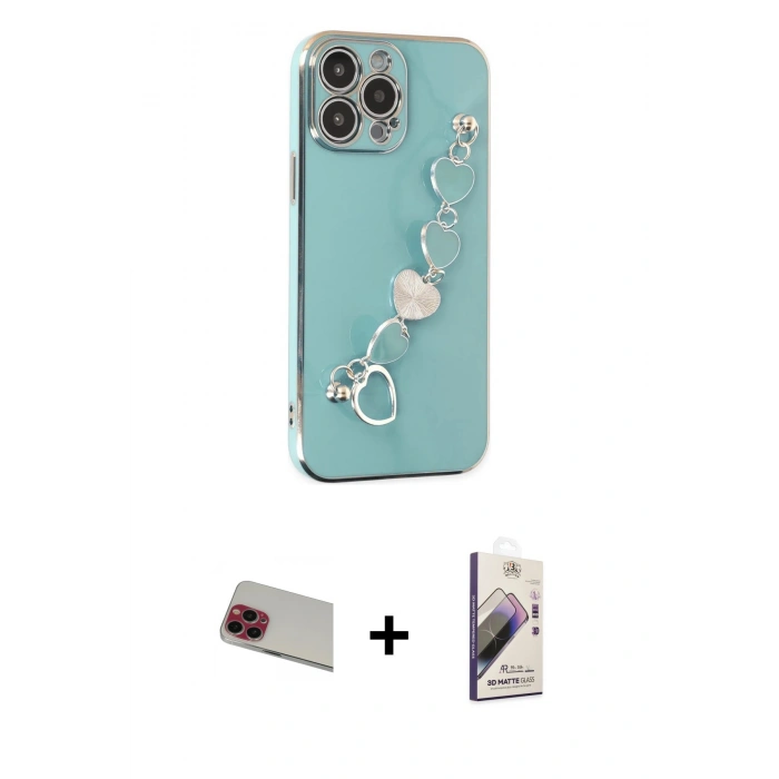 MARSİLYAN™- iPhone 13 Pro Max Kılıf Nova Işık Prime - Siyah Bilvis 3D Mat Cam Ekran Koruyucu + Rainbow Kamera Lens Koruma Cam - KI