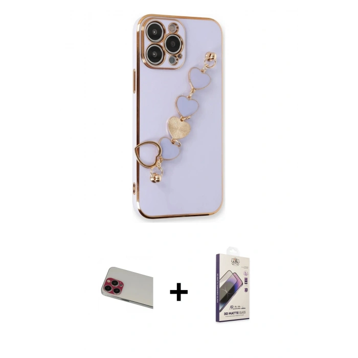 MARSİLYAN™- iPhone 13 Pro Max Kılıf Nova Işık Prime - Siyah Bilvis 3D Mat Cam Ekran Koruyucu + Rainbow Kamera Lens Koruma Cam - KI