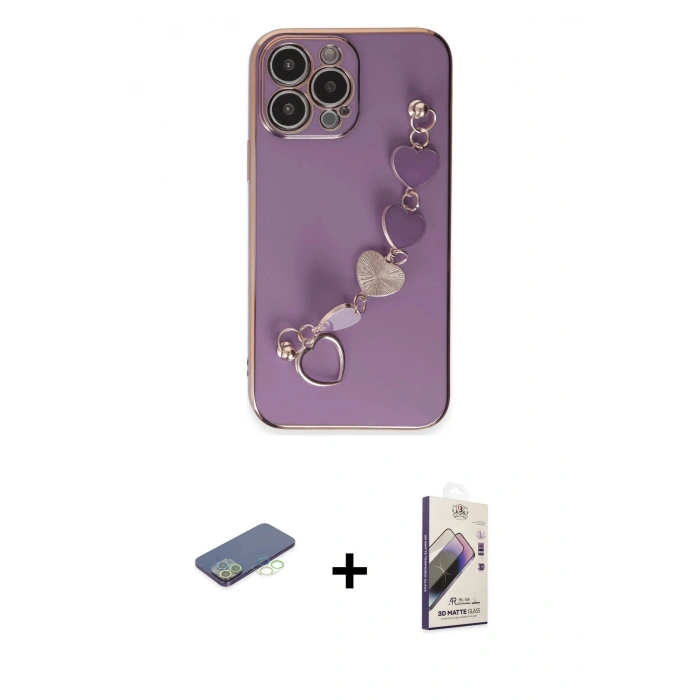MARSİLYAN™- iPhone 13 Pro Max Kılıf Nova Işık Prime - Siyah Bilvis 3D Mat Cam Ekran Koruyucu + Renkli Kamera Lens Koruma Cam - YL