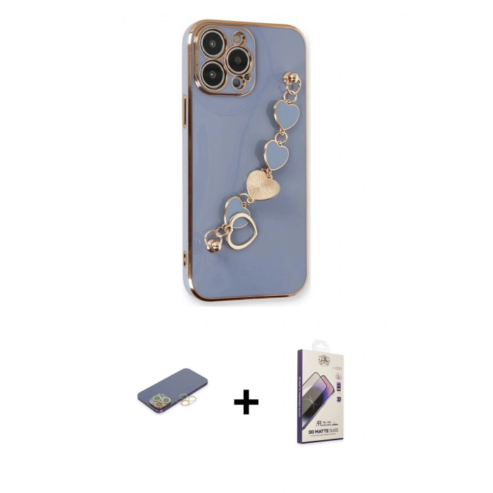 MARSİLYAN™- iPhone 13 Pro Max Kılıf Nova Işık Prime - Siyah Bilvis 3D Mat Cam Ekran Koruyucu + Renkli Kamera Lens Koruma Cam - SI