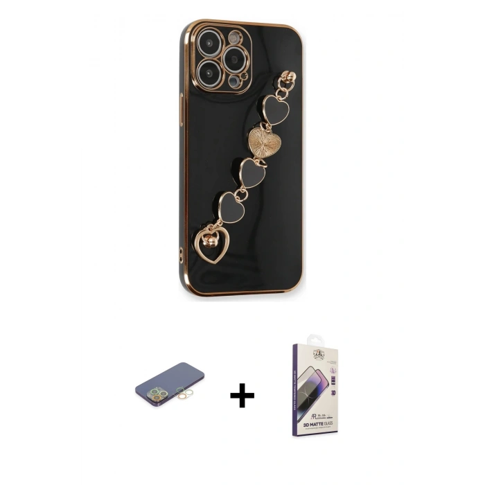 MARSİLYAN™- iPhone 13 Pro Max Kılıf Nova Işık Prime - Siyah Bilvis 3D Mat Cam Ekran Koruyucu + Renkli Kamera Lens Koruma Cam - SI