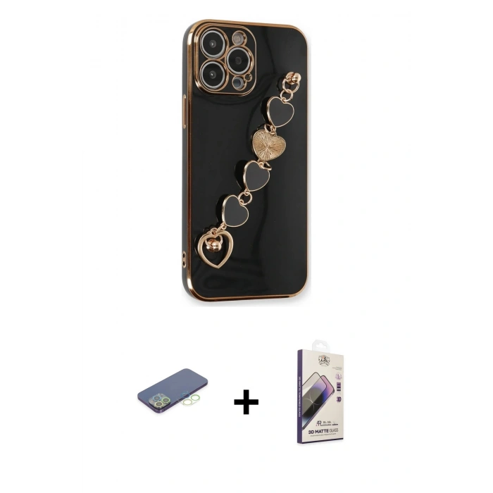 MARSİLYAN™- iPhone 13 Pro Max Kılıf Nova Işık Prime - Siyah Bilvis 3D Mat Cam Ekran Koruyucu + Renkli Kamera Lens Koruma Cam - YL
