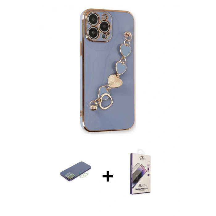 MARSİLYAN™- iPhone 13 Pro Max Kılıf Nova Işık Prime - Siyah Bilvis 3D Mat Cam Ekran Koruyucu + Renkli Kamera Lens Koruma Cam - YL