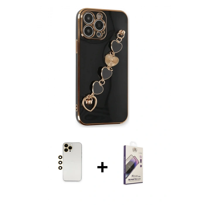 MARSİLYAN™- iPhone 13 Pro Max Kılıf Nova Işık Prime - Siyah Bilvis 3D Mat Cam Ekran Koruyucu + Shine Kamera Lens - GD