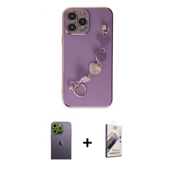 MARSİLYAN™- iPhone 13 Pro Max Kılıf Nova Işık Prime - Siyah Bilvis 3D Mat Cam Ekran Koruyucu + Neon Fosforlu Kamera Lens - YL