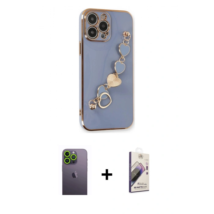 MARSİLYAN™- iPhone 13 Pro Max Kılıf Nova Işık Prime - Siyah Bilvis 3D Mat Cam Ekran Koruyucu + Neon Fosforlu Kamera Lens - YL