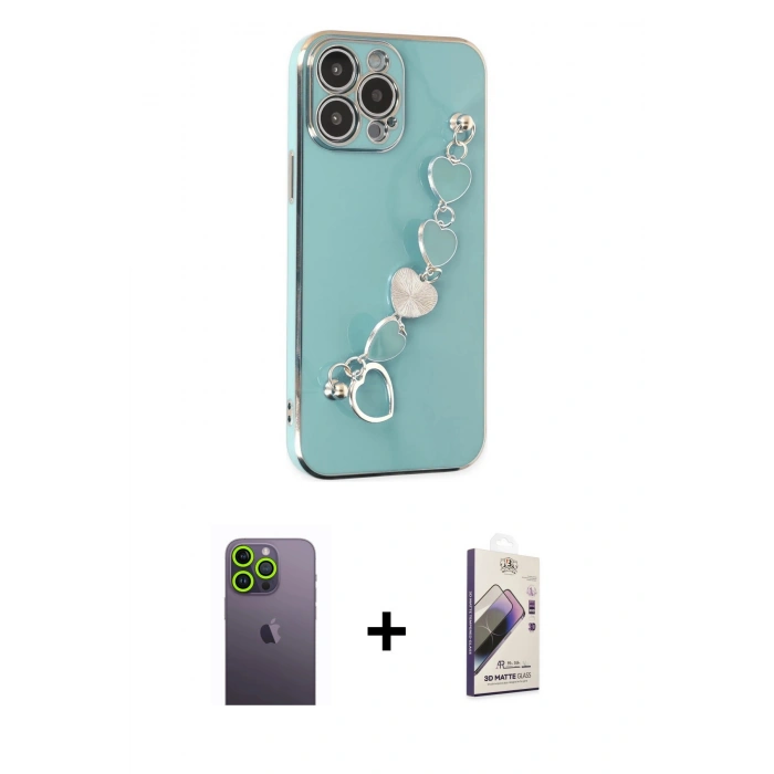 MARSİLYAN™- iPhone 13 Pro Max Kılıf Nova Işık Prime - Siyah Bilvis 3D Mat Cam Ekran Koruyucu + Neon Fosforlu Kamera Lens - YL