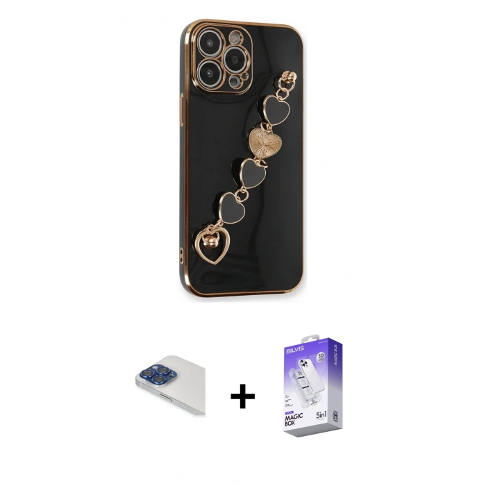 MARSİLYAN™- iPhone 13 Pro Max Kılıf Nova Işık Prime - Siyah Bilvis 5in1 3D Magic Cam Ekran Koruyucu + Pers Alüminyum Kamera Lens - LT