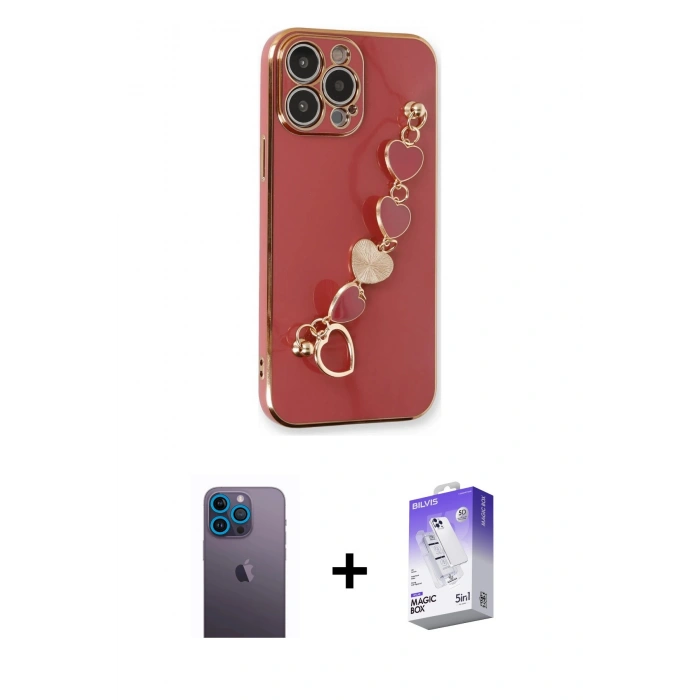 MARSİLYAN™- iPhone 13 Pro Max Kılıf Nova Işık Prime - Siyah Bilvis 5in1 3D Magic Cam Ekran Koruyucu + Mavi Neon Fosforlu Kamera Lens