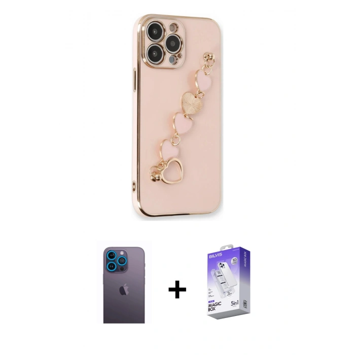 MARSİLYAN™- iPhone 13 Pro Max Kılıf Nova Işık Prime - Siyah Bilvis 5in1 3D Magic Cam Ekran Koruyucu + Mavi Neon Fosforlu Kamera Lens
