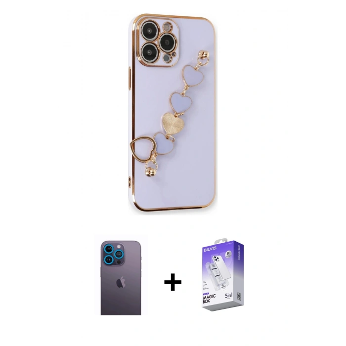 MARSİLYAN™- iPhone 13 Pro Max Kılıf Nova Işık Prime - Siyah Bilvis 5in1 3D Magic Cam Ekran Koruyucu + Mavi Neon Fosforlu Kamera Lens