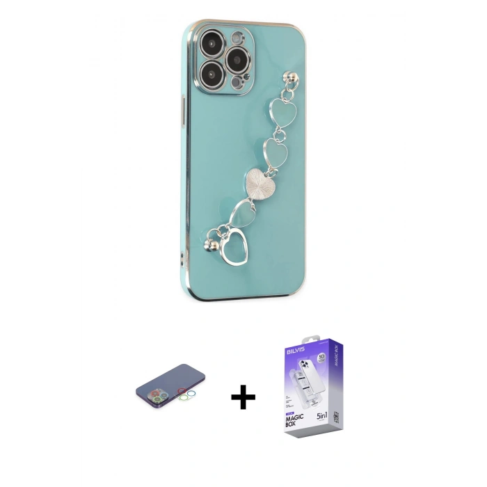MARSİLYAN™- iPhone 13 Pro Max Kılıf Nova Işık Prime - Siyah Bilvis 5in1 3D Magic Cam Ekran Koruyucu + Mavi Renkli Kamera Lens Koruma Cam