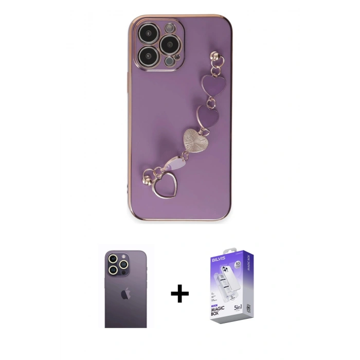 MARSİLYAN™- iPhone 13 Pro Max Kılıf Nova Işık Prime - Siyah Bilvis 5in1 3D Magic Cam Ekran Koruyucu + Neon Fosforlu Kamera Lens - BZ