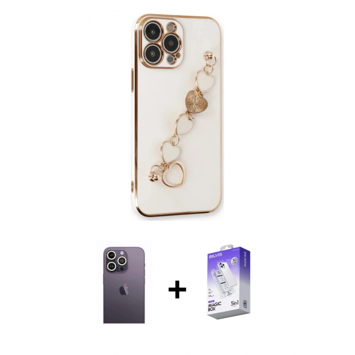 MARSİLYAN™- iPhone 13 Pro Max Kılıf Nova Işık Prime - Siyah Bilvis 5in1 3D Magic Cam Ekran Koruyucu + Neon Fosforlu Kamera Lens - BZ