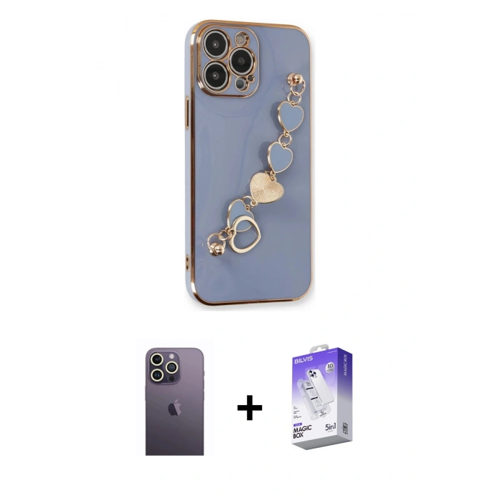 MARSİLYAN™- iPhone 13 Pro Max Kılıf Nova Işık Prime - Siyah Bilvis 5in1 3D Magic Cam Ekran Koruyucu + Neon Fosforlu Kamera Lens - BZ