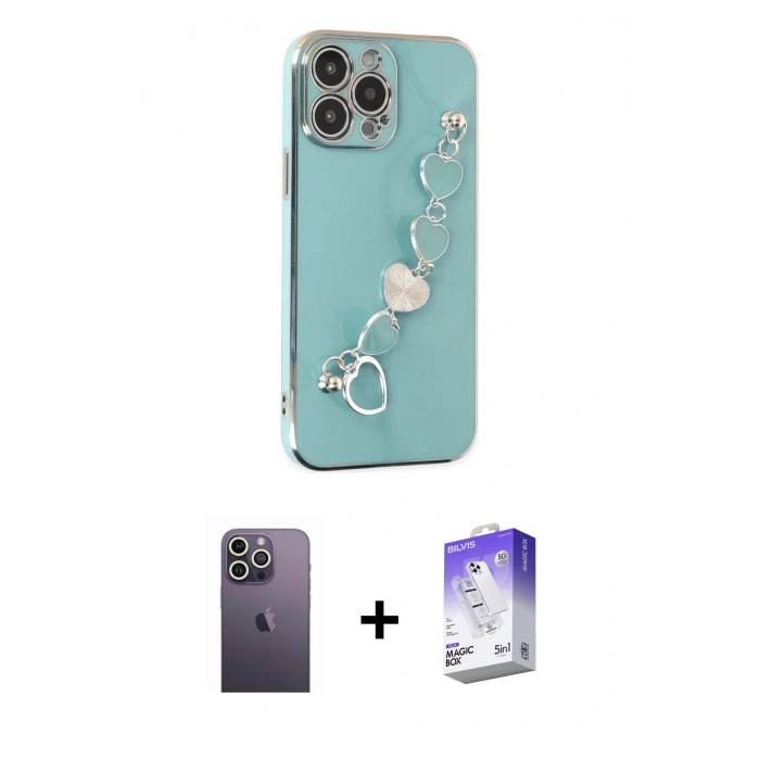 MARSİLYAN™- iPhone 13 Pro Max Kılıf Nova Işık Prime - Siyah Bilvis 5in1 3D Magic Cam Ekran Koruyucu + Neon Fosforlu Kamera Lens - BZ