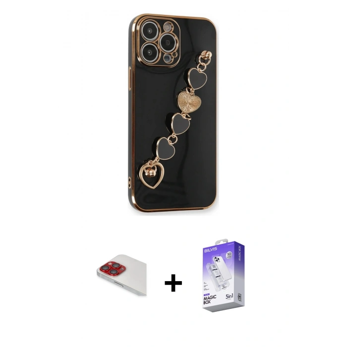 MARSİLYAN™- iPhone 13 Pro Max Kılıf Nova Işık Prime - Siyah Bilvis 5in1 3D Magic Cam Ekran Koruyucu + Pers Alüminyum Kamera Lens - KI