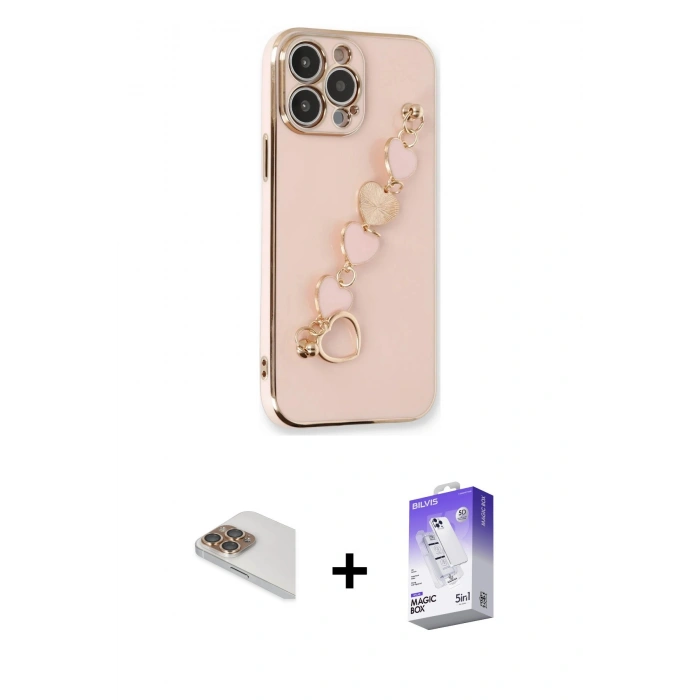 MARSİLYAN™- iPhone 13 Pro Max Kılıf Nova Işık Prime - Siyah Bilvis 5in1 3D Magic Cam Ekran Koruyucu + Pers Alüminyum Kamera Lens - GD