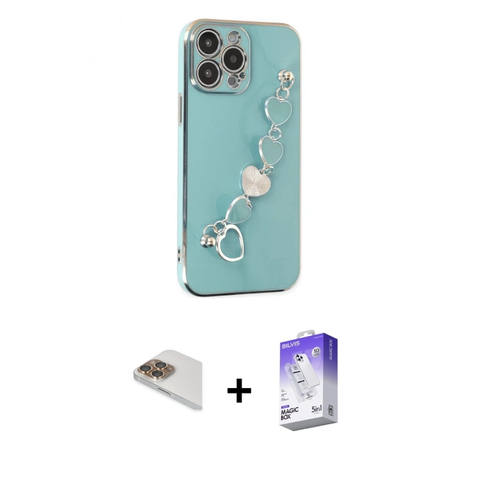 MARSİLYAN™- iPhone 13 Pro Max Kılıf Nova Işık Prime - Siyah Bilvis 5in1 3D Magic Cam Ekran Koruyucu + Pers Alüminyum Kamera Lens - GD