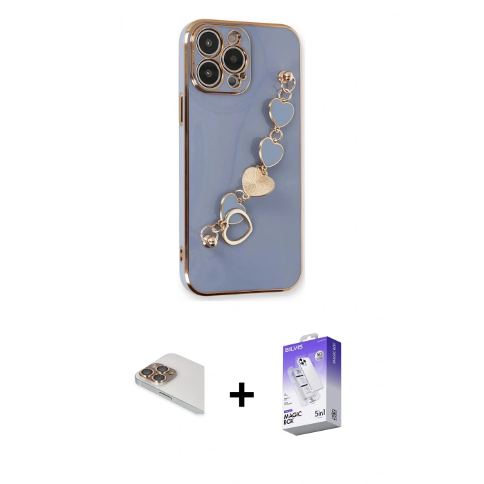 MARSİLYAN™- iPhone 13 Pro Max Kılıf Nova Işık Prime - Siyah Bilvis 5in1 3D Magic Cam Ekran Koruyucu + Pers Alüminyum Kamera Lens - GD