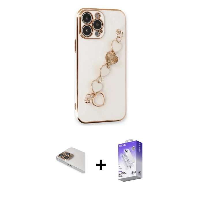 MARSİLYAN™- iPhone 13 Pro Max Kılıf Nova Işık Prime - Siyah Bilvis 5in1 3D Magic Cam Ekran Koruyucu + Pers Alüminyum Kamera Lens - GD