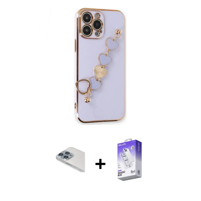 MARSİLYAN™- iPhone 13 Pro Max Kılıf Nova Işık Prime - Siyah Bilvis 5in1 3D Magic Cam Ekran Koruyucu + Pers Alüminyum Kamera Lens - SABE