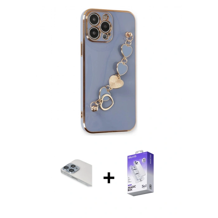 MARSİLYAN™- iPhone 13 Pro Max Kılıf Nova Işık Prime - Siyah Bilvis 5in1 3D Magic Cam Ekran Koruyucu + Pers Alüminyum Kamera Lens - SABE