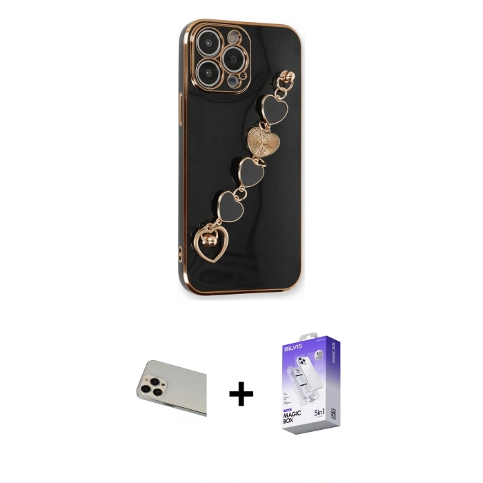 MARSİLYAN™- iPhone 13 Pro Max Kılıf Nova Işık Prime - Siyah Bilvis 5in1 3D Magic Cam Ekran Koruyucu + Rainbow Kamera Lens Koruma Cam - REGD