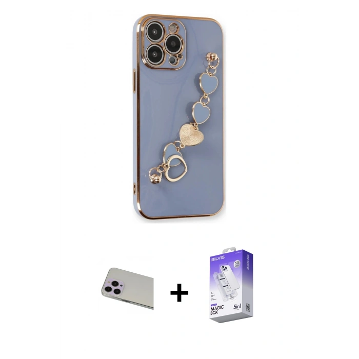 MARSİLYAN™- iPhone 13 Pro Max Kılıf Nova Işık Prime - Siyah Bilvis 5in1 3D Magic Cam Ekran Koruyucu + Rainbow Kamera Lens Koruma Cam - MR