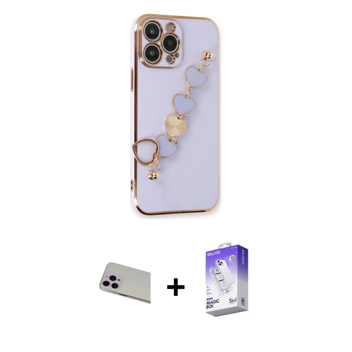 MARSİLYAN™- iPhone 13 Pro Max Kılıf Nova Işık Prime - Siyah Bilvis 5in1 3D Magic Cam Ekran Koruyucu + Rainbow Kamera Lens Koruma Cam - MR
