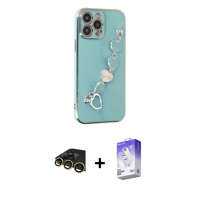 MARSİLYAN™- iPhone 13 Pro Max Kılıf Nova Işık Prime - Siyah Bilvis 5in1 3D Magic Cam Ekran Koruyucu + Raze Metal Kamera Lens - GD