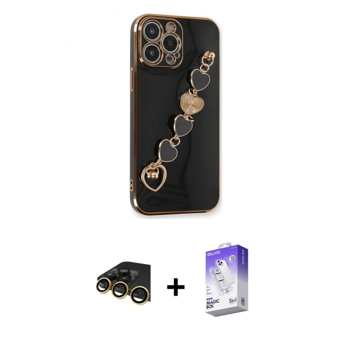MARSİLYAN™- iPhone 13 Pro Max Kılıf Nova Işık Prime - Siyah Bilvis 5in1 3D Magic Cam Ekran Koruyucu + Raze Metal Kamera Lens - GD
