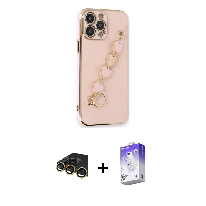 MARSİLYAN™- iPhone 13 Pro Max Kılıf Nova Işık Prime - Siyah Bilvis 5in1 3D Magic Cam Ekran Koruyucu + Raze Metal Kamera Lens - GD