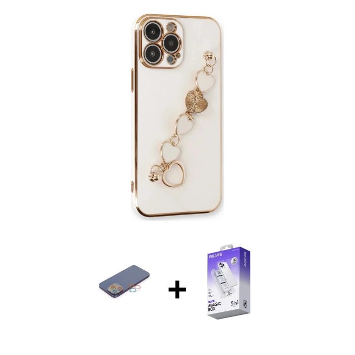 MARSİLYAN™- iPhone 13 Pro Max Kılıf Nova Işık Prime - Siyah Bilvis 5in1 3D Magic Cam Ekran Koruyucu + Renkli Kamera Lens Koruma Cam - PE