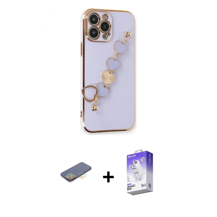 MARSİLYAN™- iPhone 13 Pro Max Kılıf Nova Işık Prime - Siyah Bilvis 5in1 3D Magic Cam Ekran Koruyucu + Renkli Kamera Lens Koruma Cam - SI