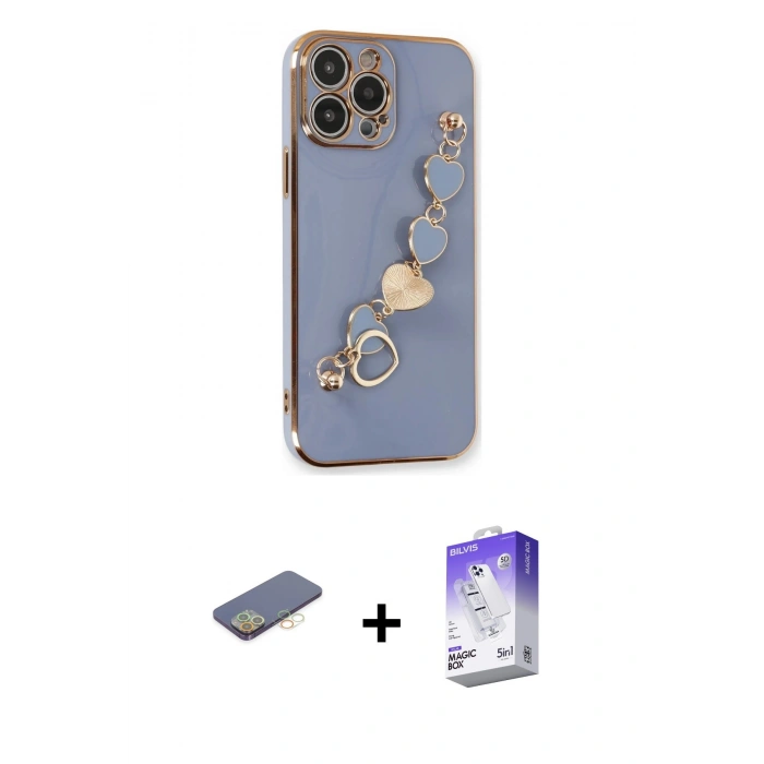 MARSİLYAN™- iPhone 13 Pro Max Kılıf Nova Işık Prime - Siyah Bilvis 5in1 3D Magic Cam Ekran Koruyucu + Renkli Kamera Lens Koruma Cam - SI
