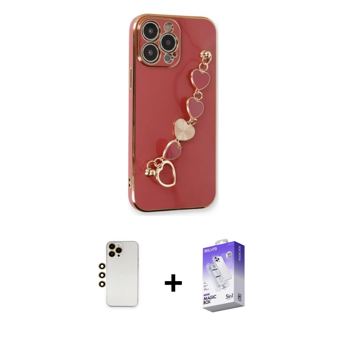 MARSİLYAN™- iPhone 13 Pro Max Kılıf Nova Işık Prime - Siyah Bilvis 5in1 3D Magic Cam Ekran Koruyucu + Shine Kamera Lens - GD