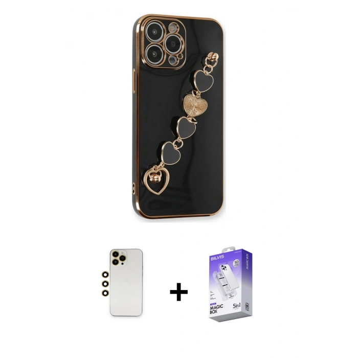 MARSİLYAN™- iPhone 13 Pro Max Kılıf Nova Işık Prime - Siyah Bilvis 5in1 3D Magic Cam Ekran Koruyucu + Shine Kamera Lens - GD