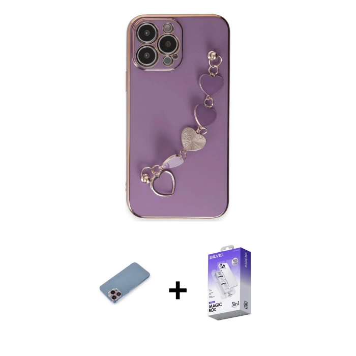 MARSİLYAN™- iPhone 13 Pro Max Kılıf Nova Işık Prime - Siyah Bilvis 5in1 3D Magic Cam Ekran Koruyucu + Shine Kamera Lens Koruma Cam - PE