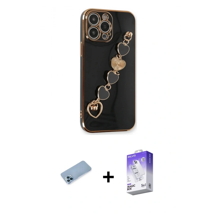 MARSİLYAN™- iPhone 13 Pro Max Kılıf Nova Işık Prime - Siyah Bilvis 5in1 3D Magic Cam Ekran Koruyucu + Shine Kamera Lens Koruma Cam - MI