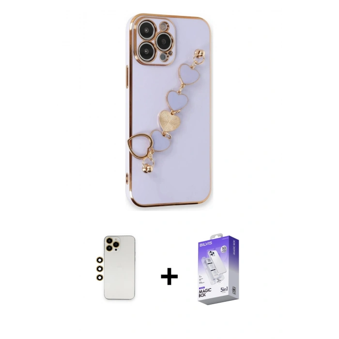 MARSİLYAN™- iPhone 13 Pro Max Kılıf Nova Işık Prime - Siyah Bilvis 5in1 3D Magic Cam Ekran Koruyucu + Shine Kamera Lens - GD