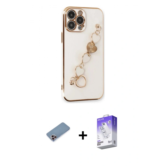 MARSİLYAN™- iPhone 13 Pro Max Kılıf Nova Işık Prime - Siyah Bilvis 5in1 3D Magic Cam Ekran Koruyucu + Shine Kamera Lens Koruma Cam - PE
