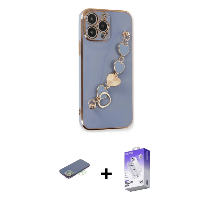 MARSİLYAN™- iPhone 13 Pro Max Kılıf Nova Işık Prime - Siyah Bilvis 5in1 3D Magic Cam Ekran Koruyucu + Renkli Kamera Lens Koruma Cam - YL