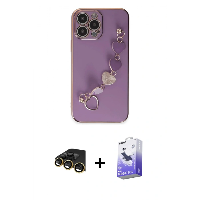 MARSİLYAN™- iPhone 13 Pro Max Kılıf Nova Işık Prime - Siyah Bilvis 5in1 5D Magic Hayalet Cam Ekran Koruyucu + Raze Metal Kamera Lens - GD