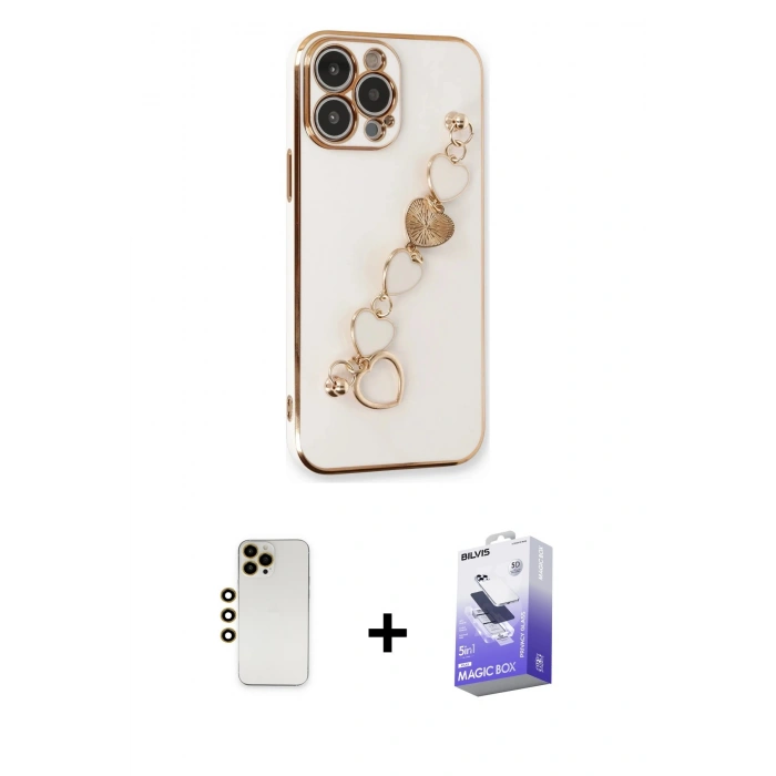 MARSİLYAN™- iPhone 13 Pro Max Kılıf Nova Işık Prime - Siyah Bilvis 5in1 5D Magic Hayalet Cam Ekran Koruyucu + Shine Kamera Lens - GD