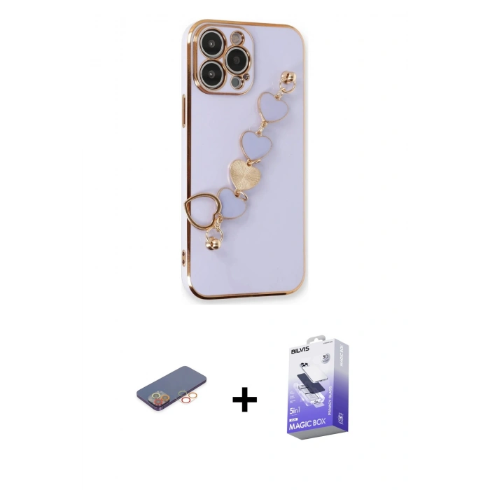 MARSİLYAN™- iPhone 13 Pro Max Kılıf Nova Işık Prime - Siyah Bilvis 5in1 5D Magic Hayalet Cam Ekran Koruyucu + Renkli Kamera Lens Koruma Cam - TU