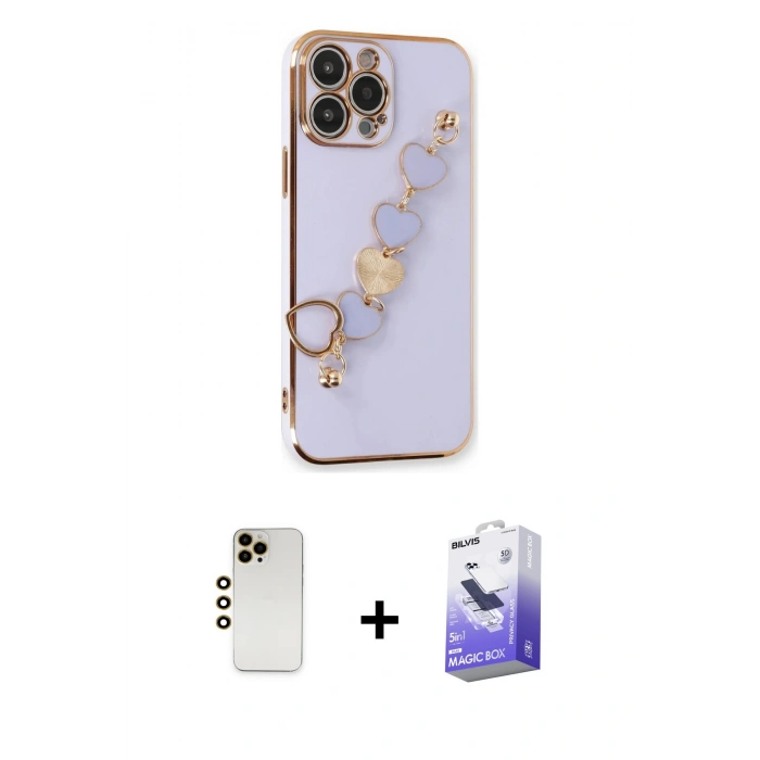 MARSİLYAN™- iPhone 13 Pro Max Kılıf Nova Işık Prime - Siyah Bilvis 5in1 5D Magic Hayalet Cam Ekran Koruyucu + Shine Kamera Lens - GD