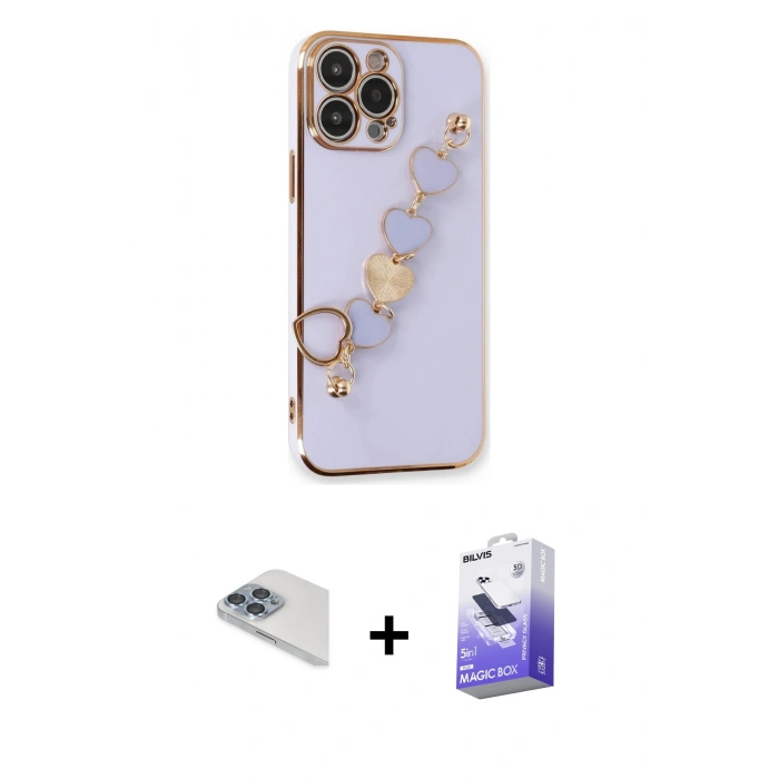 MARSİLYAN™- iPhone 13 Pro Max Kılıf Nova Işık Prime - Siyah Bilvis 5in1 5D Magic Hayalet Cam Ekran Koruyucu + Pers Alüminyum Kamera Lens - SABE