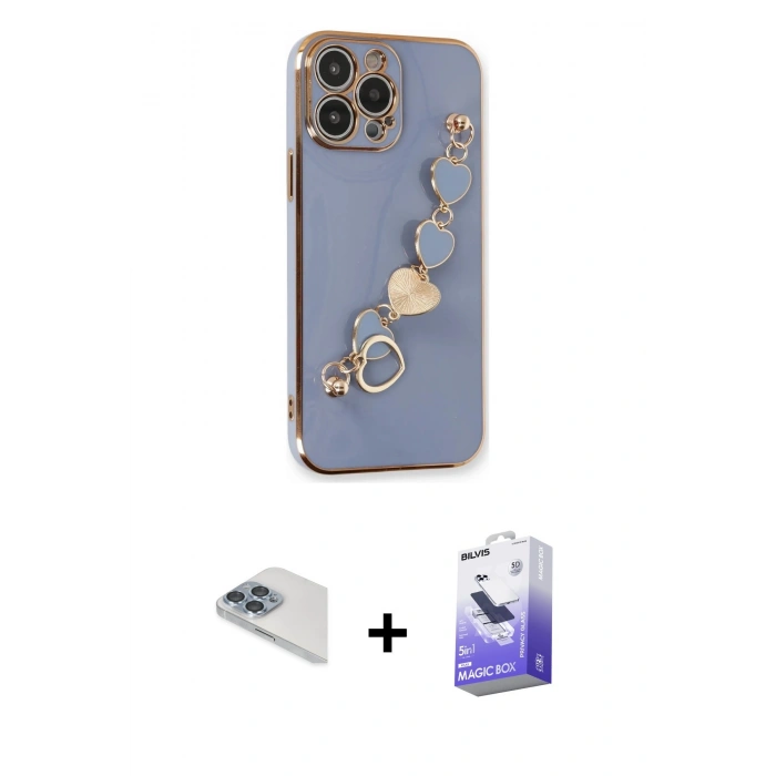 MARSİLYAN™- iPhone 13 Pro Max Kılıf Nova Işık Prime - Siyah Bilvis 5in1 5D Magic Hayalet Cam Ekran Koruyucu + Pers Alüminyum Kamera Lens - SABE